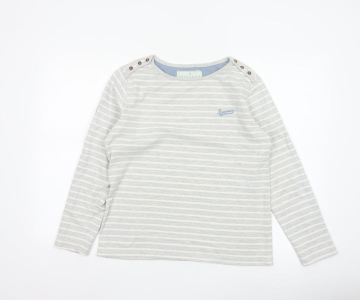Brakeburn Women’s Grey Striped Long Sleeve Boat Neck Cotton Top Size 10