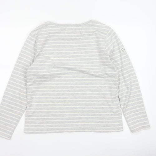 Brakeburn Women’s Grey Striped Long Sleeve Boat Neck Cotton Top Size 10