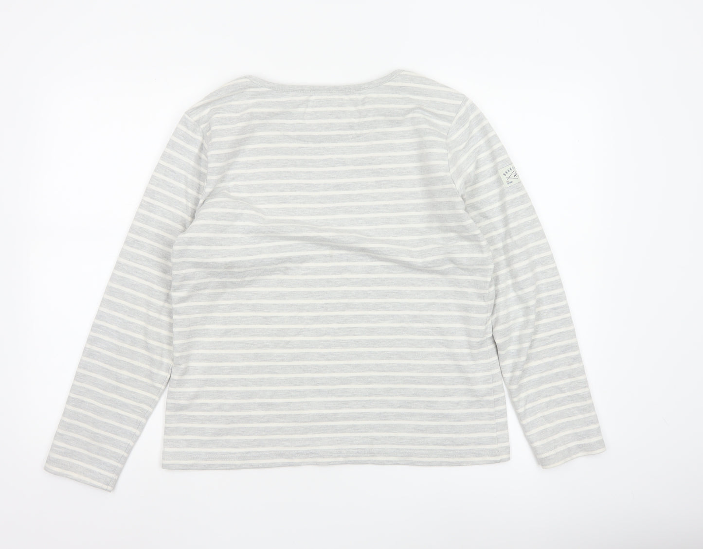 Brakeburn Women’s Grey Striped Long Sleeve Boat Neck Cotton Top Size 10