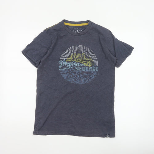 Weird Fish Men's Blue Small Graphic Print T-Shirt Organic Cotton Blend