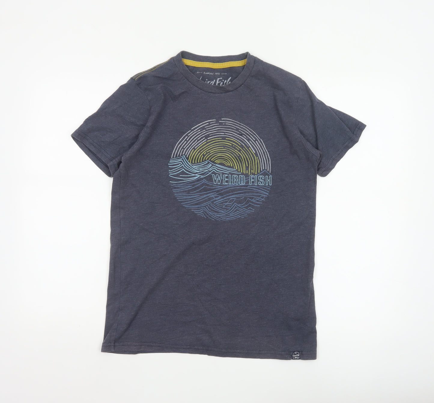 Weird Fish Men's Blue Small Graphic Print T-Shirt Organic Cotton Blend