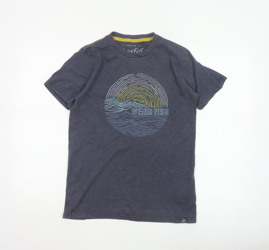 Weird Fish Men's Blue Small Graphic Print T-Shirt Organic Cotton Blend