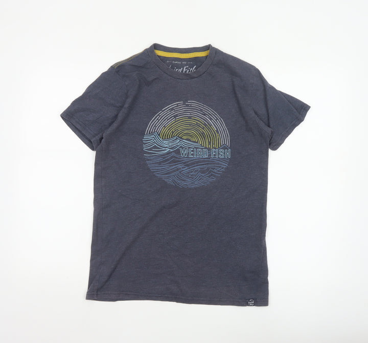 Weird Fish Men's Blue Small Graphic Print T-Shirt Organic Cotton Blend