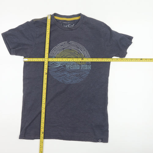 Weird Fish Men's Blue Small Graphic Print T-Shirt Organic Cotton Blend
