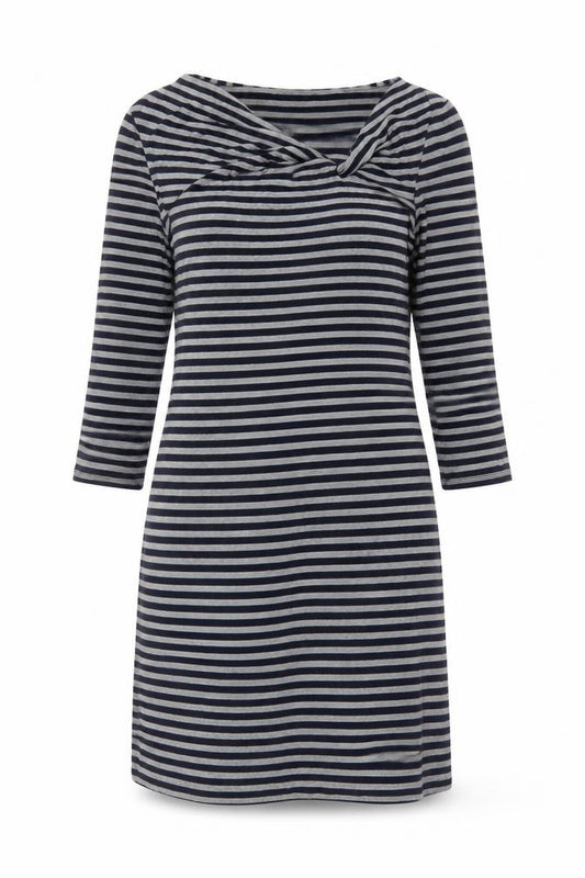 Front view of Phase Eight Women Blue Striped Knee Length Shift Dress, size 12