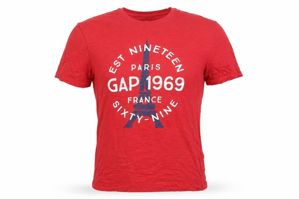 GAP Men Red Paris 1969 Graphic Print Cotton Short Sleeve T-Shirt M