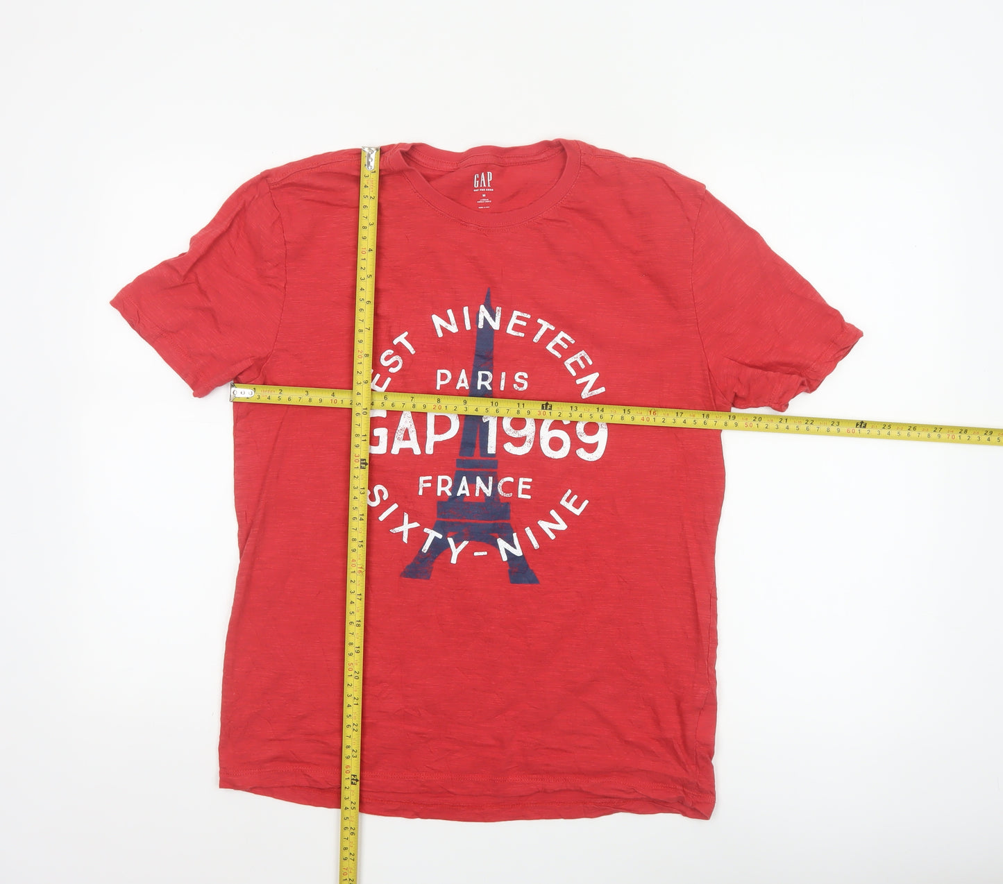 GAP Men Red Paris 1969 Graphic Print Cotton Short Sleeve T-Shirt M