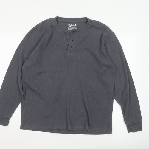 DNLA Sport Men’s Grey Long Sleeve Henley Cotton Blend Top Size L