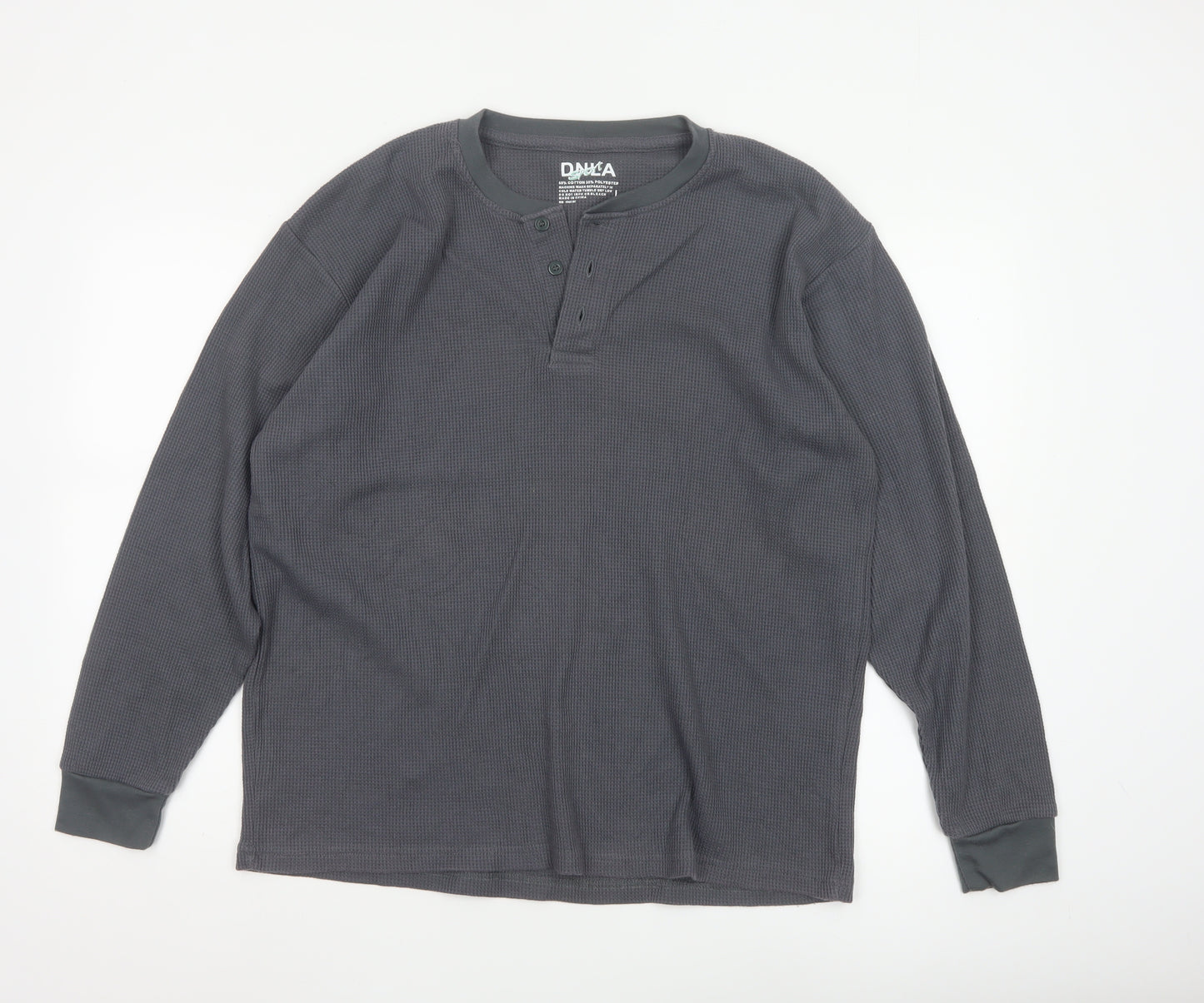 DNLA Sport Men’s Grey Long Sleeve Henley Cotton Blend Top Size L