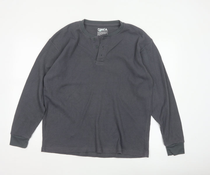 DNLA Sport Men’s Grey Long Sleeve Henley Cotton Blend Top Size L
