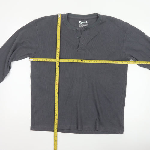 DNLA Sport Men’s Grey Long Sleeve Henley Cotton Blend Top Size L