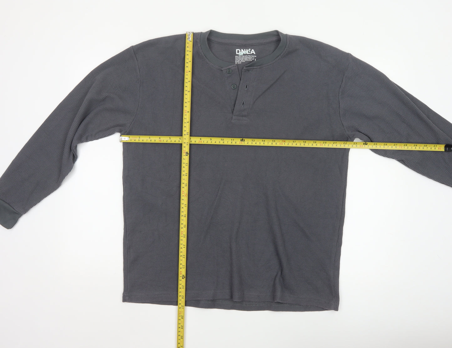 DNLA Sport Men’s Grey Long Sleeve Henley Cotton Blend Top Size L