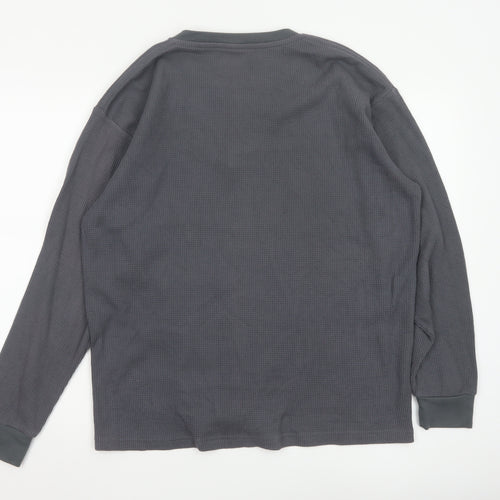 DNLA Sport Men’s Grey Long Sleeve Henley Cotton Blend Top Size L