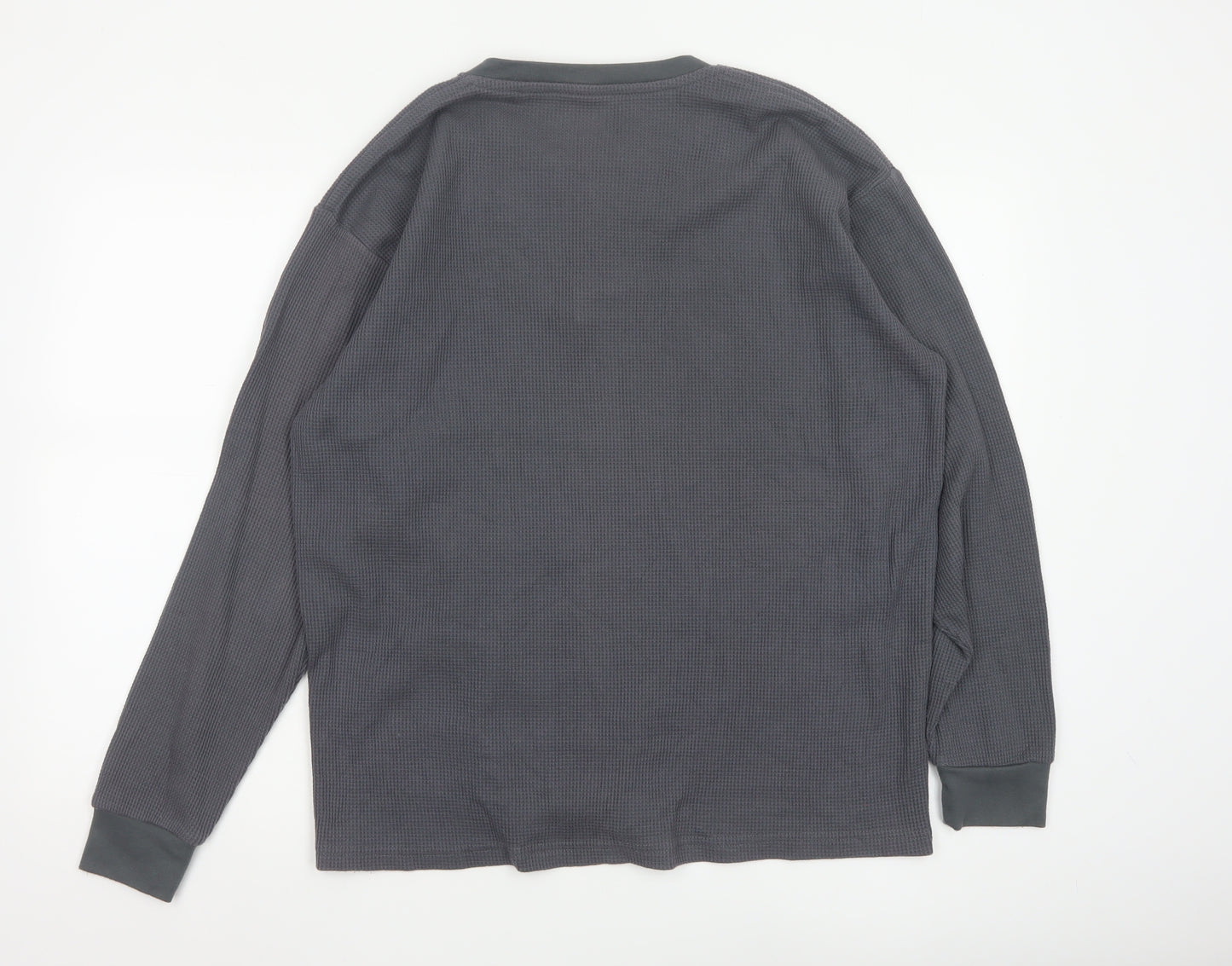 DNLA Sport Men’s Grey Long Sleeve Henley Cotton Blend Top Size L