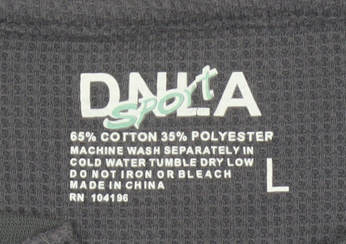 DNLA Sport Men’s Grey Long Sleeve Henley Cotton Blend Top Size L