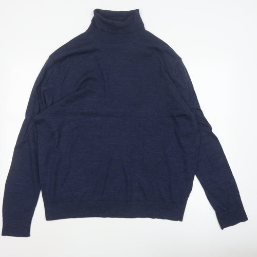 Linea Men’s Blue Roll Neck Merino Wool Jumper 2XL