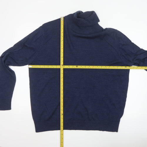 Linea Men’s Blue Roll Neck Merino Wool Jumper 2XL