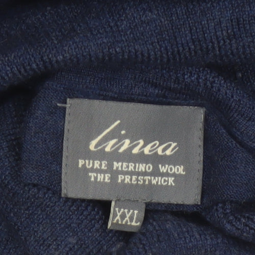 Linea Men’s Blue Roll Neck Merino Wool Jumper 2XL
