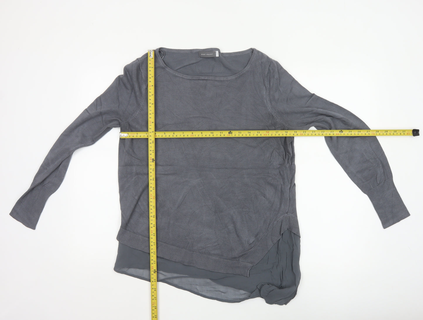 Mint Velvet Women Grey Size 14 Asymmetric Hem Pullover Jumper