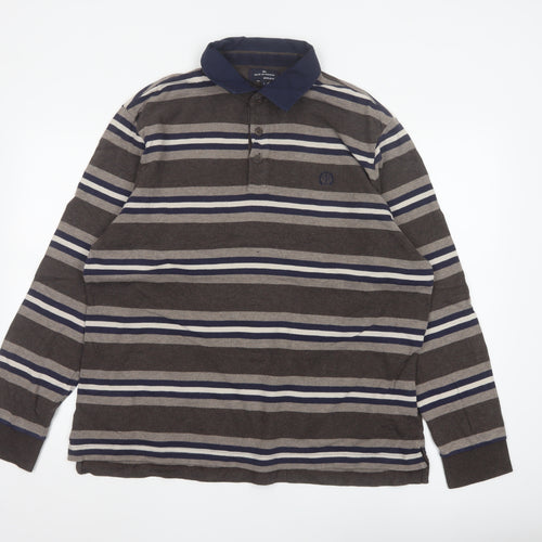 Marks and Spencer Blue Harbour Men's Brown Striped Long Sleeve Polo L Regular Fit