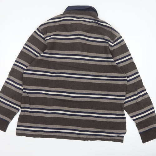 Marks and Spencer Blue Harbour Men's Brown Striped Long Sleeve Polo L Regular Fit