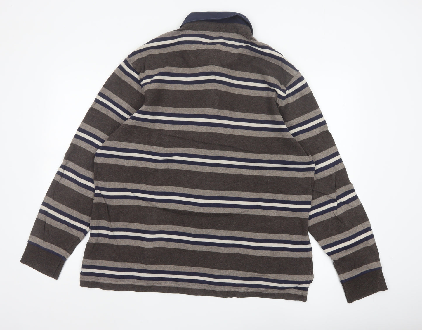 Marks and Spencer Blue Harbour Men's Brown Striped Long Sleeve Polo L Regular Fit