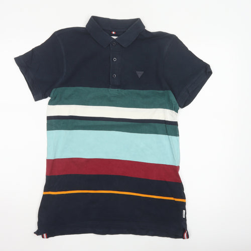 Soviet Men's Multicoloured Striped Cotton Polo Shirt Medium