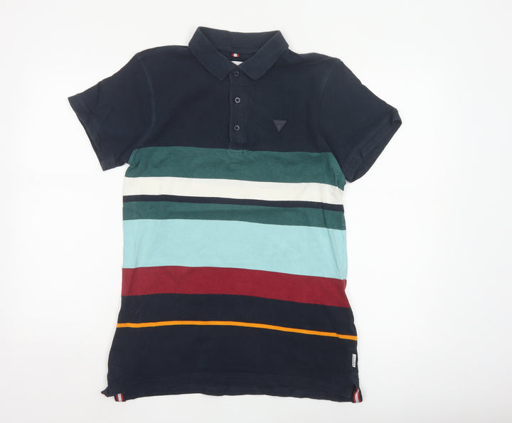 Soviet Men's Multicoloured Striped Cotton Polo Shirt Medium