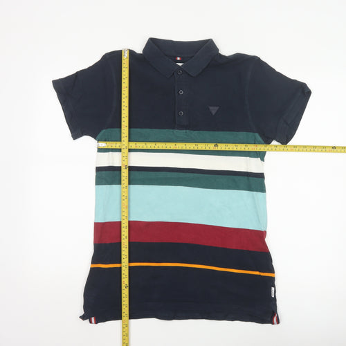 Soviet Men's Multicoloured Striped Cotton Polo Shirt Medium