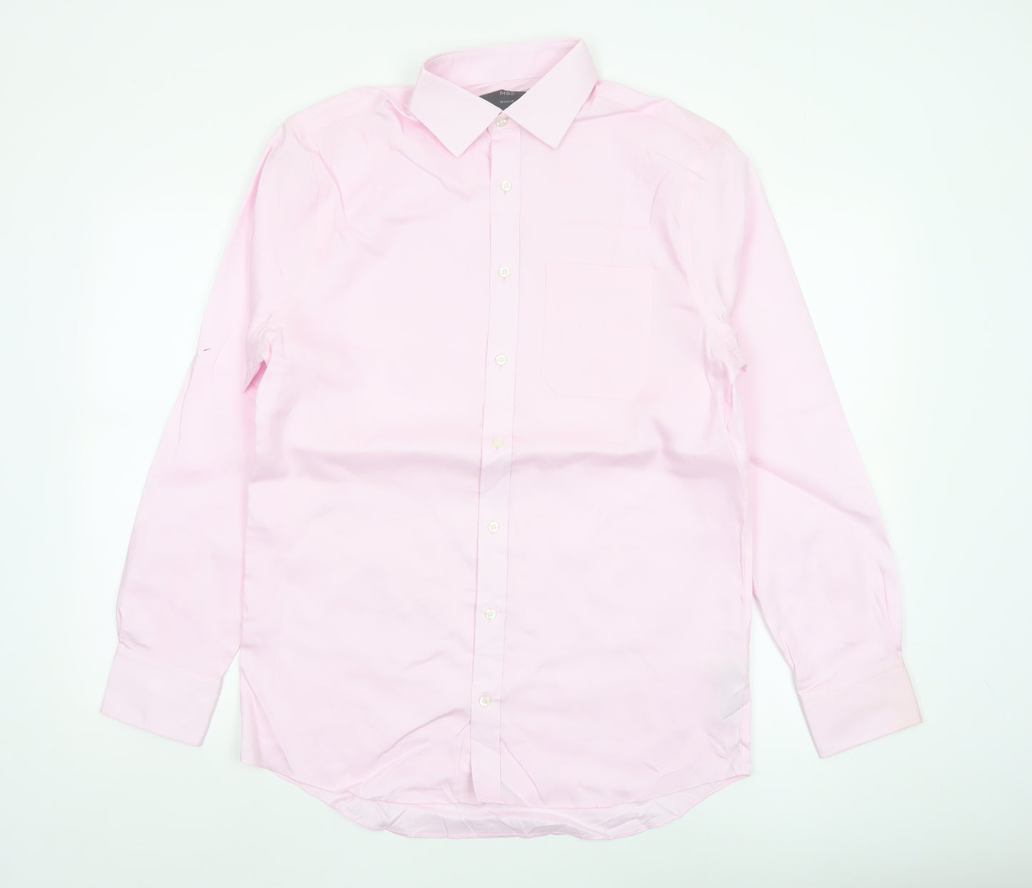Marks and Spencer Mens Pink 15in Regular Fit Cotton Dress Shirt