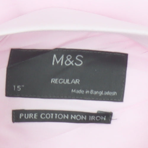 Marks and Spencer Mens Pink 15in Regular Fit Cotton Dress Shirt