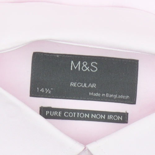 Marks and Spencer Men's Pink Regular Fit Non-Iron Cotton Dress Shirt 14.5in
