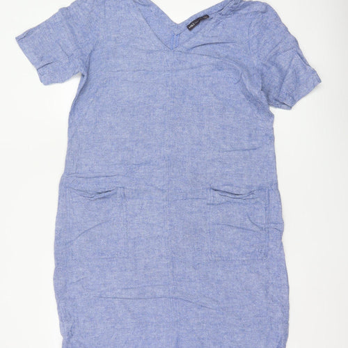 Marks and Spencer Women Blue Linen Blend Shift Dress Size 14