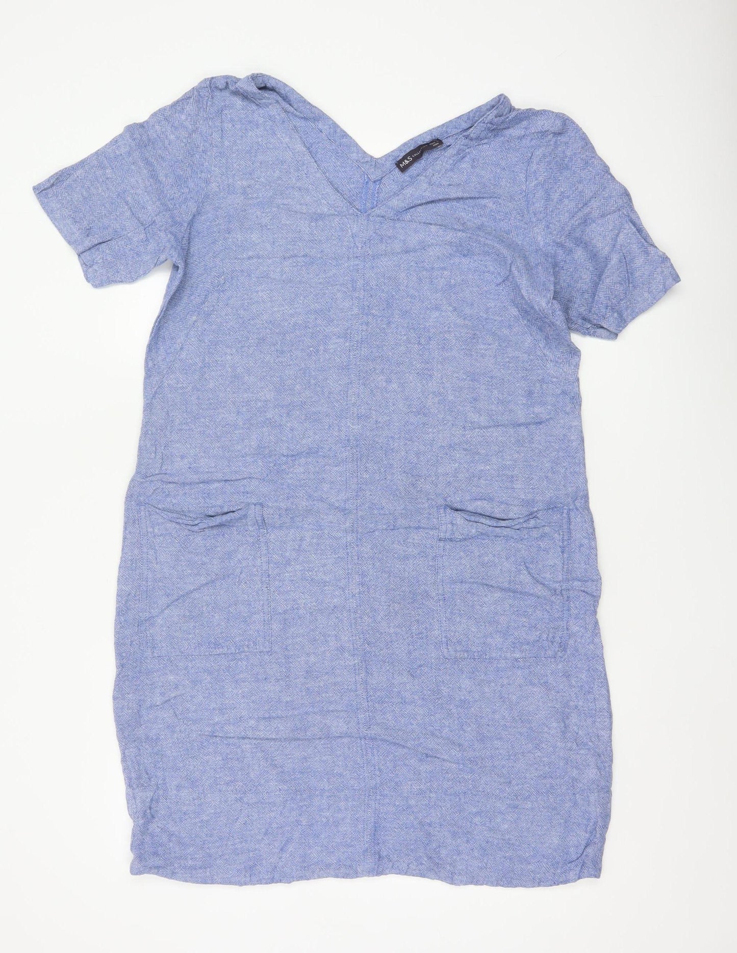 Marks and Spencer Women Blue Linen Blend Shift Dress Size 14