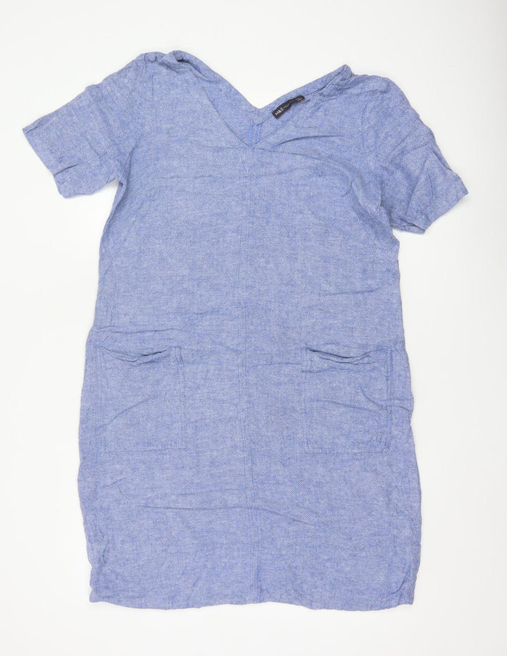 Marks and Spencer Women Blue Linen Blend Shift Dress Size 14