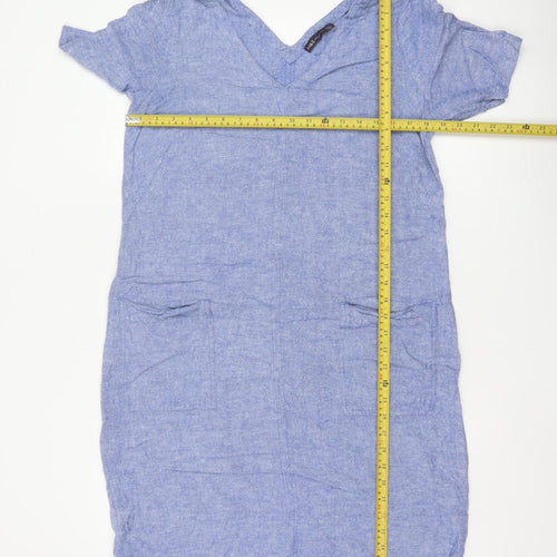 Marks and Spencer Women Blue Linen Blend Shift Dress Size 14