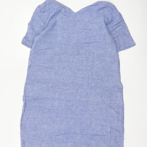 Marks and Spencer Women Blue Linen Blend Shift Dress Size 14
