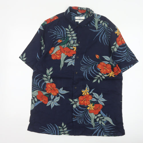 Marks and Spencer Men's Blue Hawaiian Linen Blend Short Sleeve Shirt M