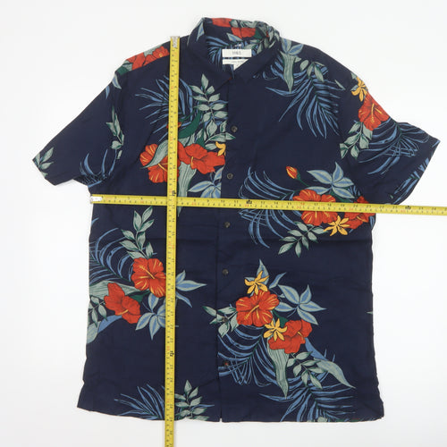 Marks and Spencer Men's Blue Hawaiian Linen Blend Short Sleeve Shirt M