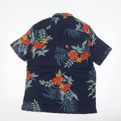 Marks and Spencer Men's Blue Hawaiian Linen Blend Short Sleeve Shirt M