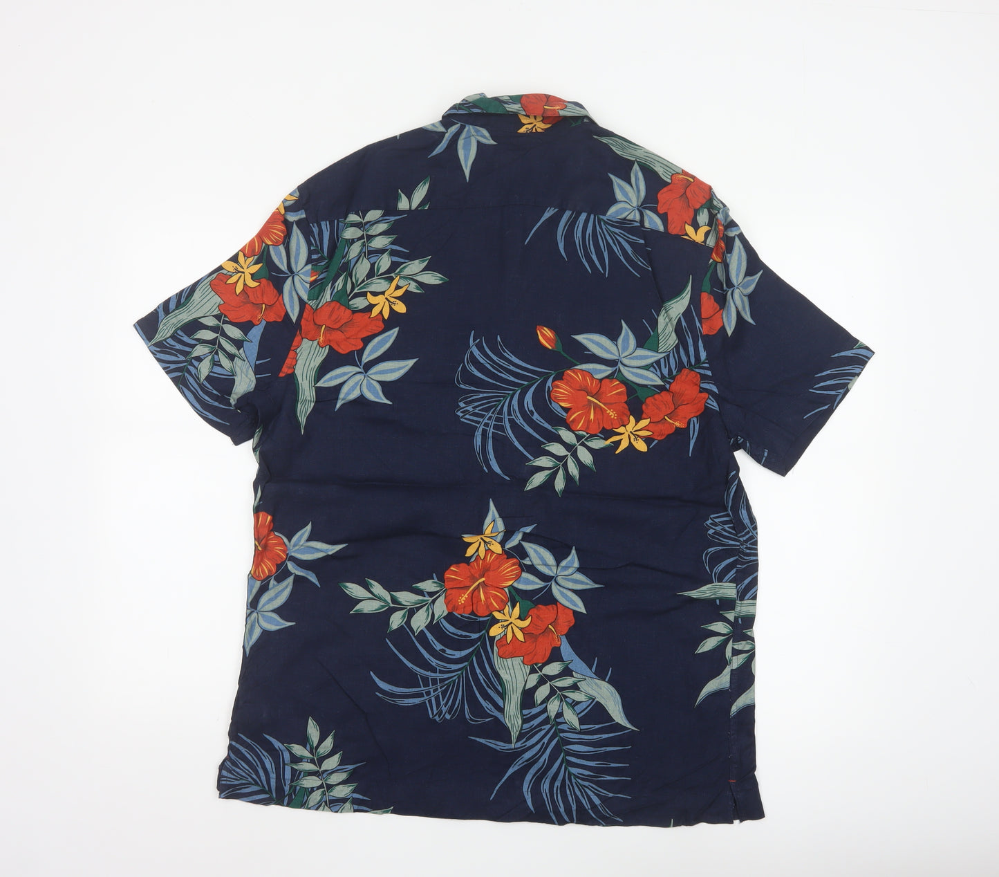 Marks and Spencer Men's Blue Hawaiian Linen Blend Short Sleeve Shirt M