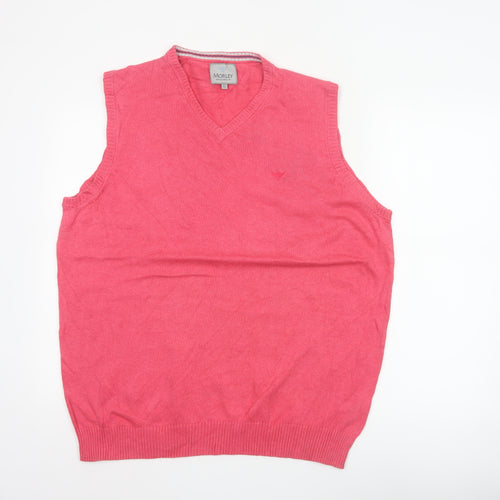 Morley Men's Pink Cotton V-Neck Sleeveless Jumper Vest XL