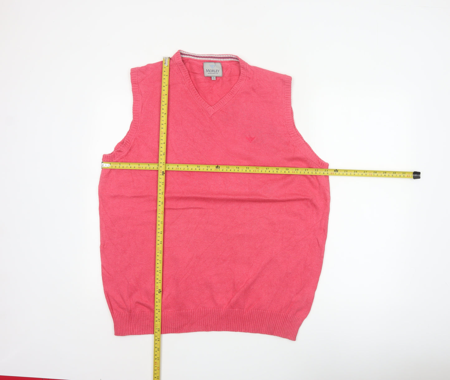 Morley Men's Pink Cotton V-Neck Sleeveless Jumper Vest XL