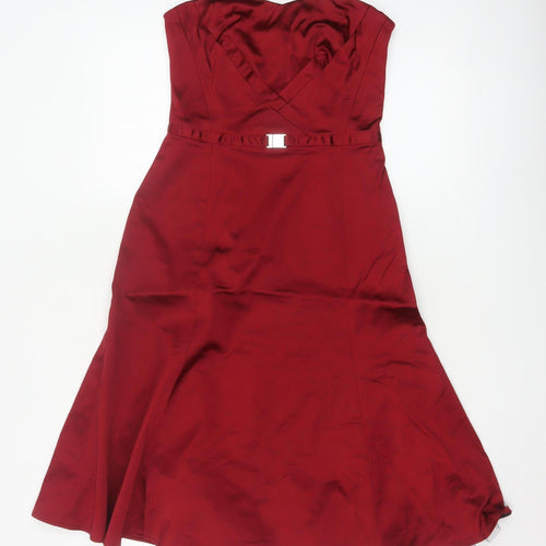 Karen Millen Women’s Red Strapless Sweetheart Satin Cocktail Dress Size 10