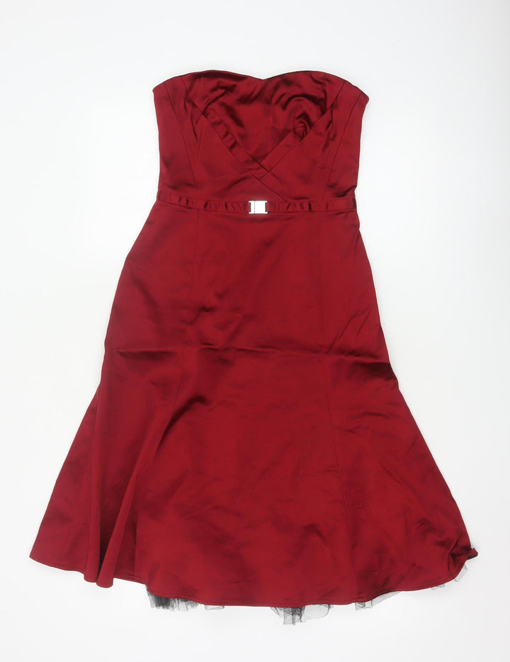Karen Millen Women’s Red Strapless Sweetheart Satin Cocktail Dress Size 10