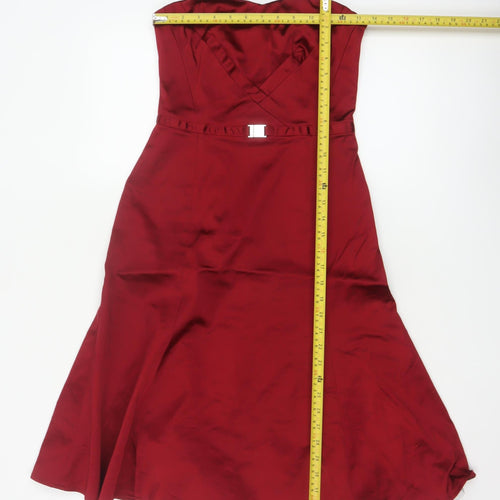 Karen Millen Women’s Red Strapless Sweetheart Satin Cocktail Dress Size 10