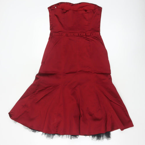 Karen Millen Women’s Red Strapless Sweetheart Satin Cocktail Dress Size 10