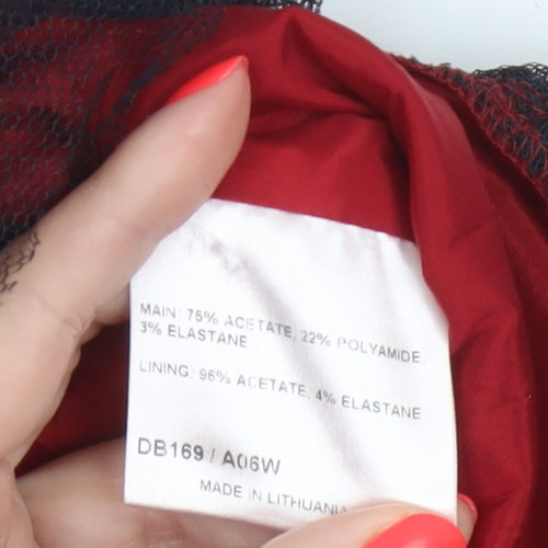 Karen Millen Women’s Red Strapless Sweetheart Satin Cocktail Dress Size 10