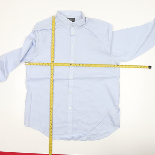 Marks and Spencer Men's Blue Regular Fit Non-Iron Cotton Long Sleeve Shirt Size 17.5