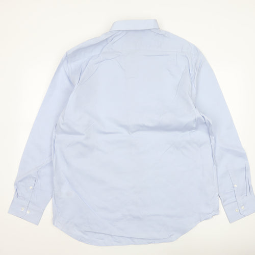 Marks and Spencer Men's Blue Regular Fit Non-Iron Cotton Long Sleeve Shirt Size 17.5